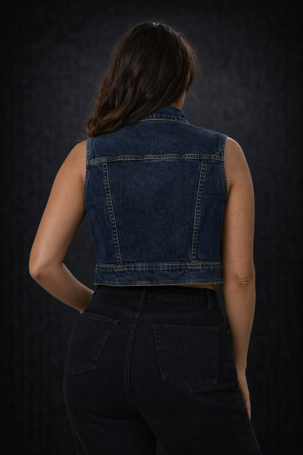 Chaqueta Chaleco en Denim con Botones – Claro y Oscuro
