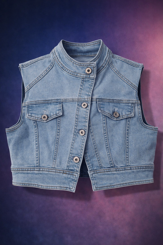 Chaqueta Chaleco en Denim con Botones – Claro y Oscuro