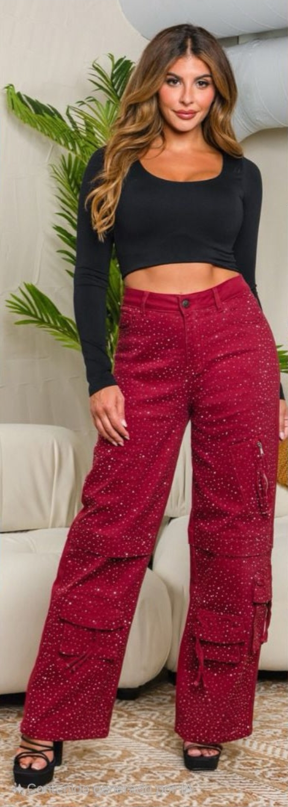 ✨ Pantalón Cargo Wide Leg con Brillos✨