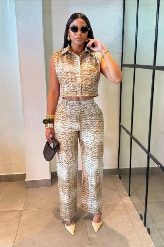 ✨ Set Dos Piezas Estampado Beige & Camel