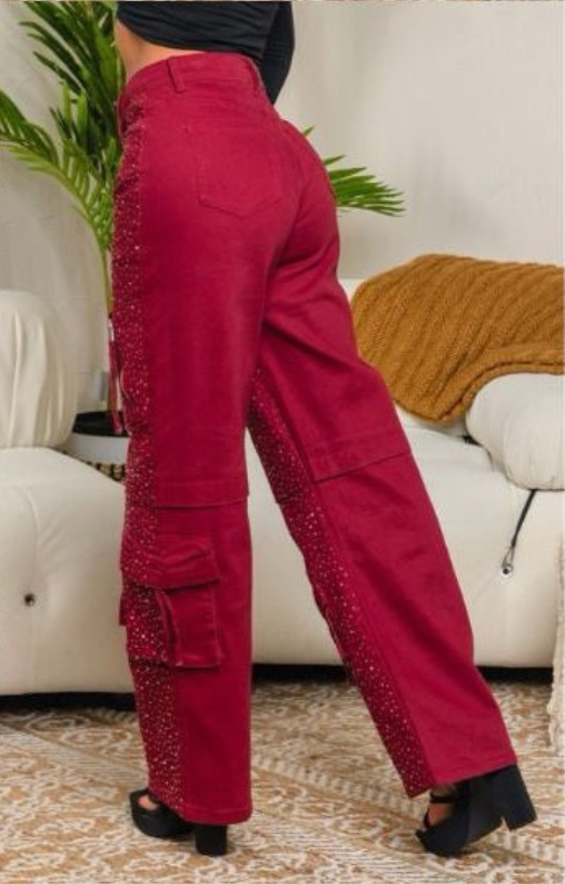 ✨ Pantalón Cargo Wide Leg con Brillos✨
