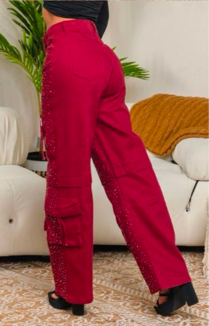 ✨ Pantalón Cargo Wide Leg con Brillos✨