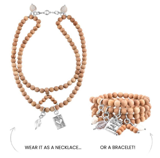 Pulsera/collar bohemio de madera con forma de corazón de paz