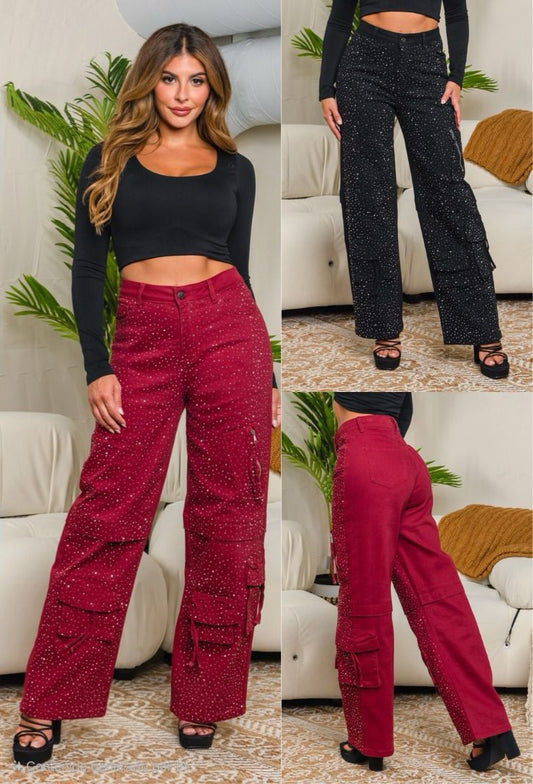 ✨ Pantalón Cargo Wide Leg con Brillos✨
