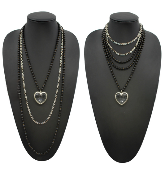 Collar de fusión de cadena larga con corazón de cristal