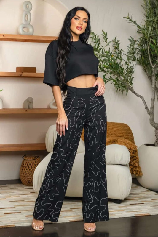 🖤 Pantalón Negro con Diseño de Pedrería 🔘