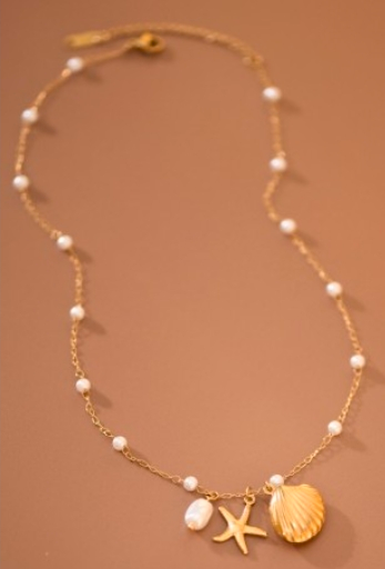 Beautiful Necklace with star and sea shell 18k Waterproof Non-tarnish Stainless Steel Hoops