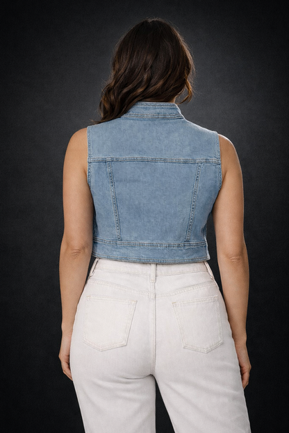 Chaqueta Chaleco en Denim con Botones – Claro y Oscuro